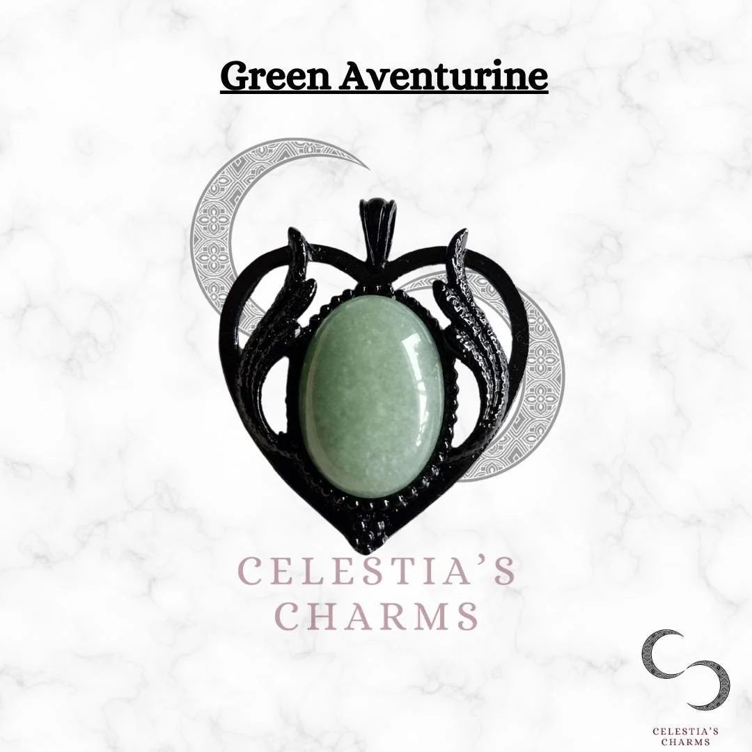 Green Aventurine Gothic Heart Winged Crystal Pendant | Celestia's Charms