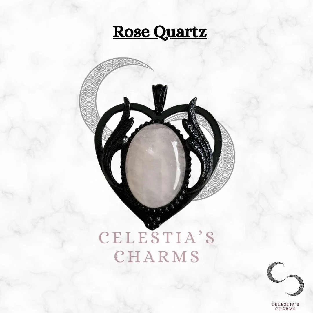 Rose Quartz Gothic Heart Winged Crystal Pendant | Celestia's Charms