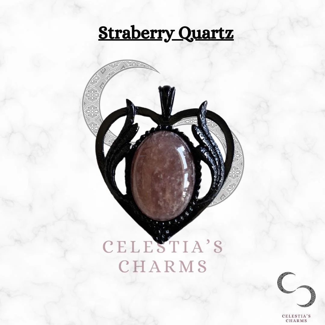 Strawberry Quartz Gothic Heart Crystal Pendant | Celestia's Charms