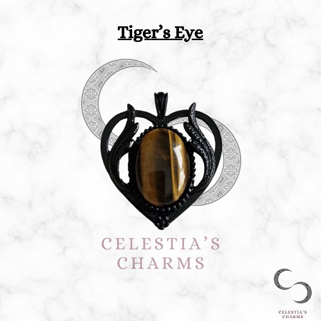 Tiger's Eye Gothic Heart Crystal Pendant | Celestia's Charms