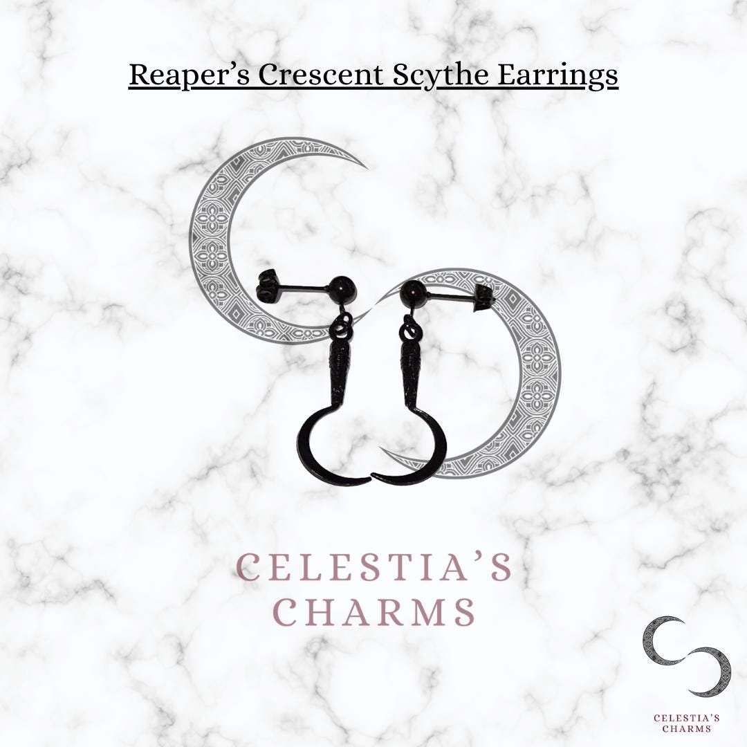 Reaper’s Crescent Scythe Earrings Studs | Celestia's Charms