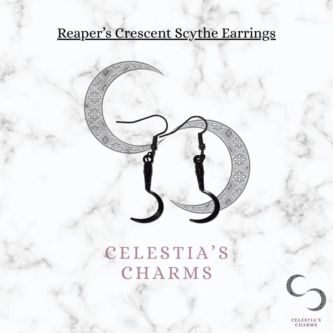 Reaper’s Crescent Scythe Earrings Hooks | Celestia's Charms
