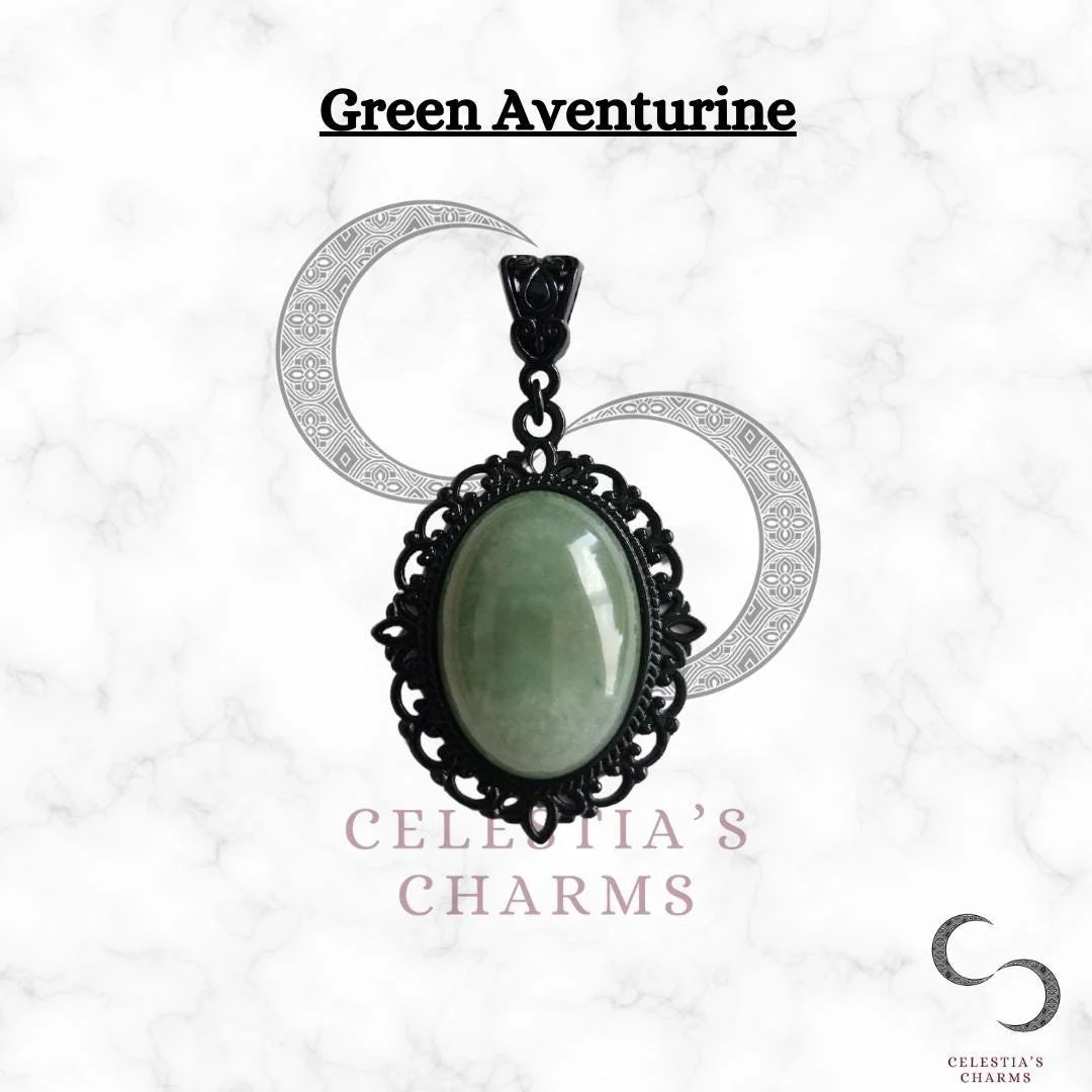 Nocturne Green Aventurine Black Antique Style Crystal Pendant | Celestia's Charms