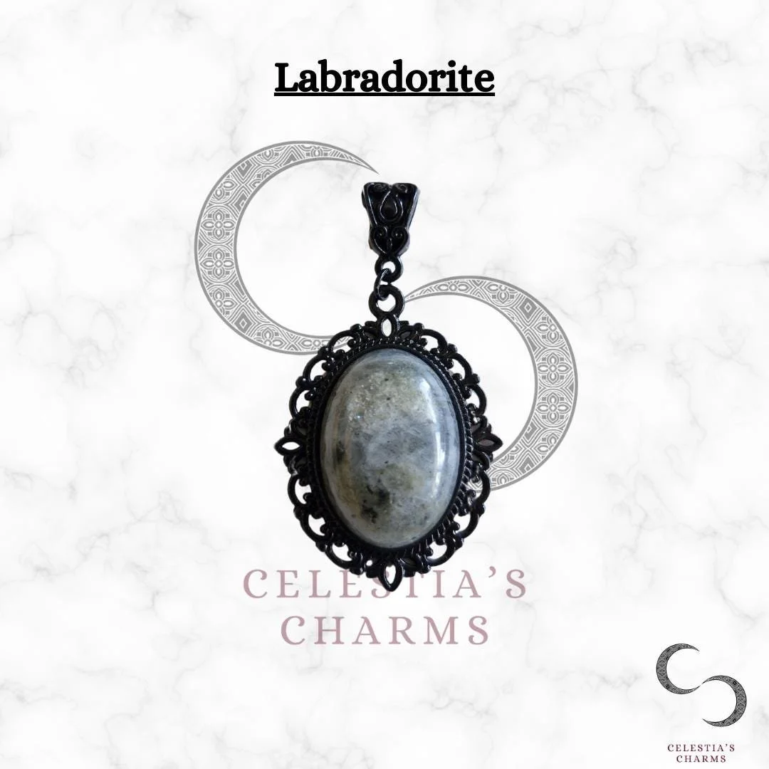 Nocturne Labradorite Black Antique Style Crystal Pendant | Celestia's Charms