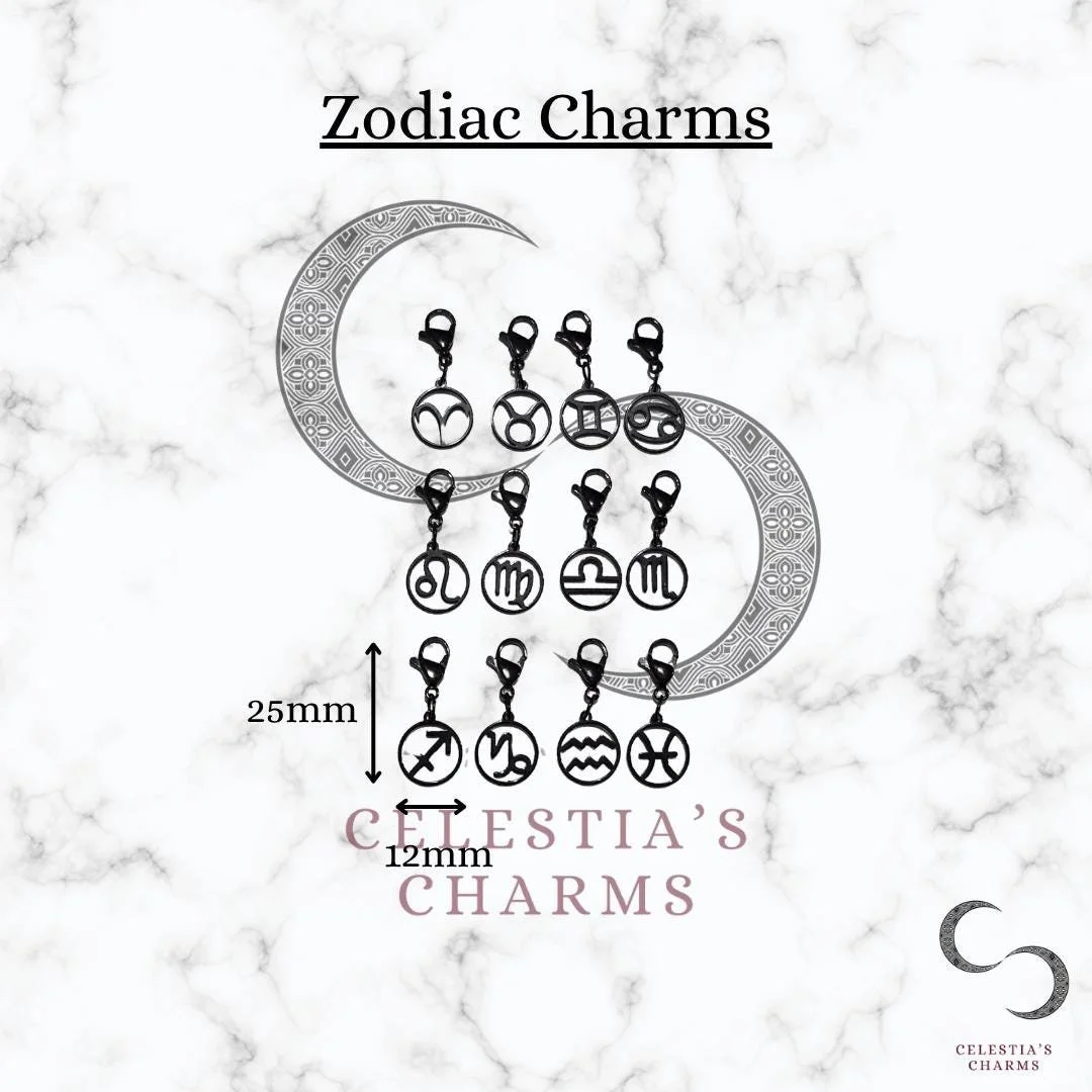 Black Stainless Steel Zodiac Sign Charms | Celestia's Charms