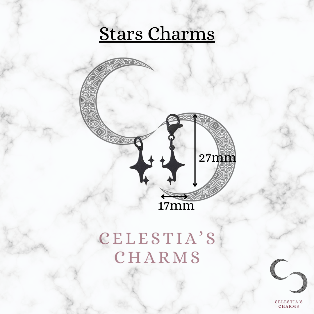 Black Stainless Steel Stars Charms with Measurements | Celestia's Charms