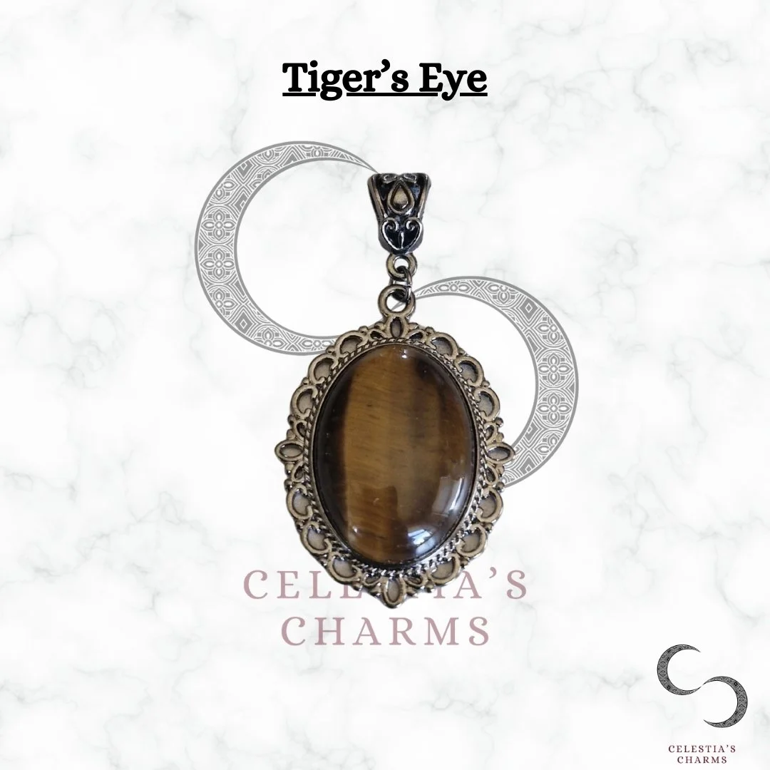 Moonlit Tiger's Eye Gunmetal Antique Style Crystal Pendant | Celestia's Charms
