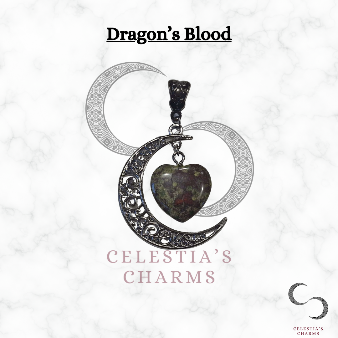 Dragon’s Blood Gunmetal Crescent Crystal Pendant | Celestia's Charms