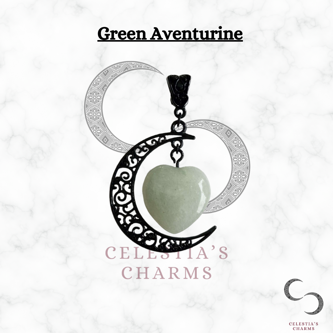 Green Aventurine Black Crescent Crystal Pendant | Celestia's Charms