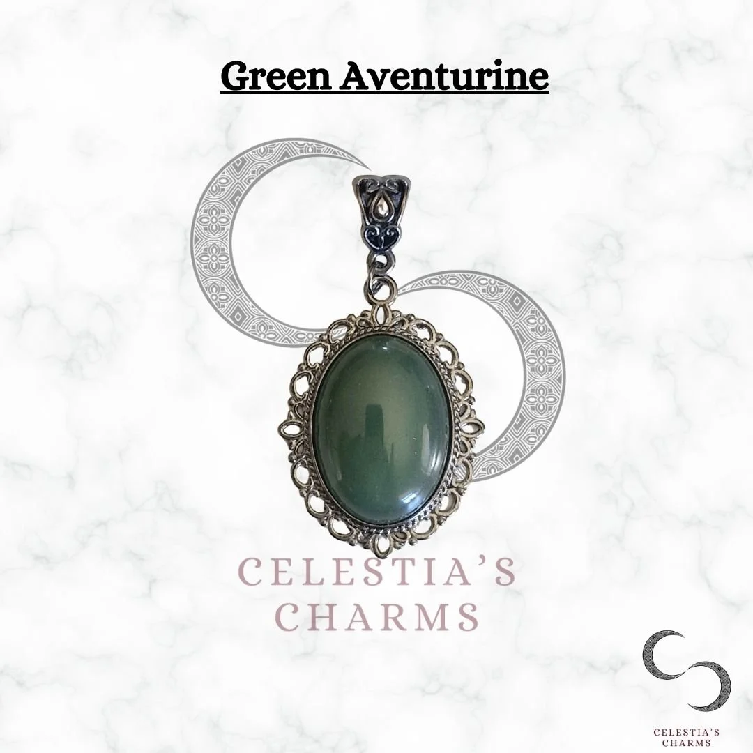 Moonlit Green Aventurine Gunmetal Antique Style Crystal Pendant | Celestia's Charms