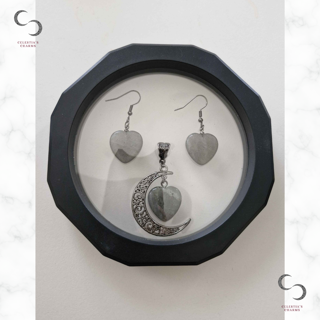Crescent Heart Crystal Set in Labradorite | Celestia's Charm