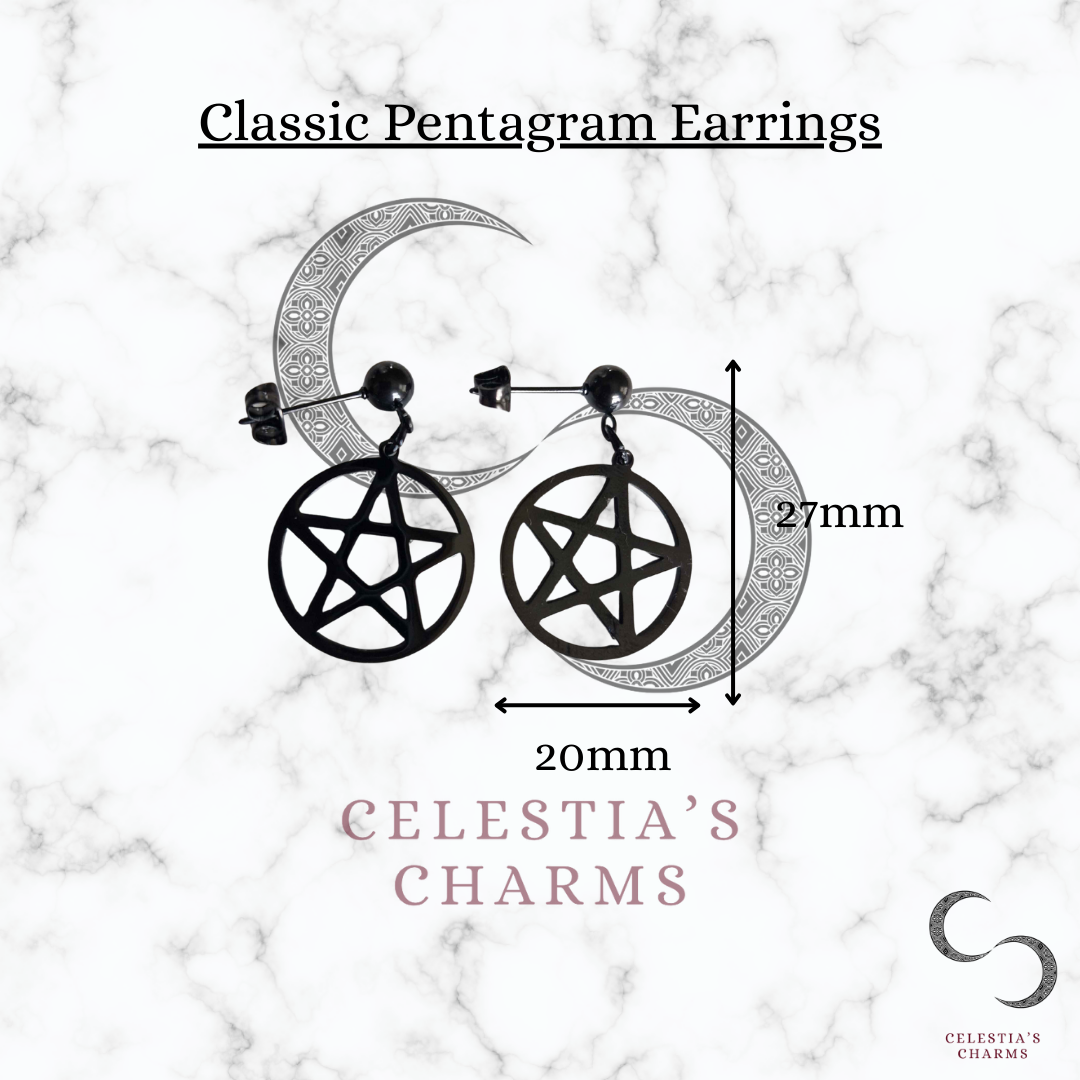 Classic Pentagram Earrings, Black Stainless Steel Earrings | Celestia's Charms
