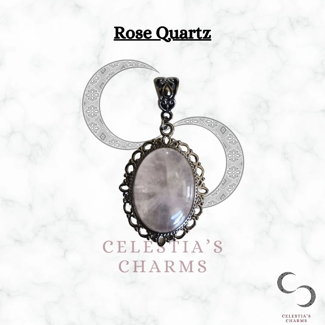 Moonlit Rose Quartz Gunmetal Antique Style Crystal Pendant | Celestia's Charms