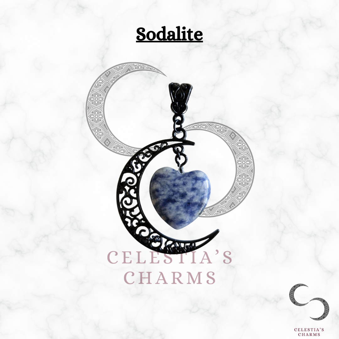 Sodalite Black Crescent Crystal Pendant | Celestia's Charms