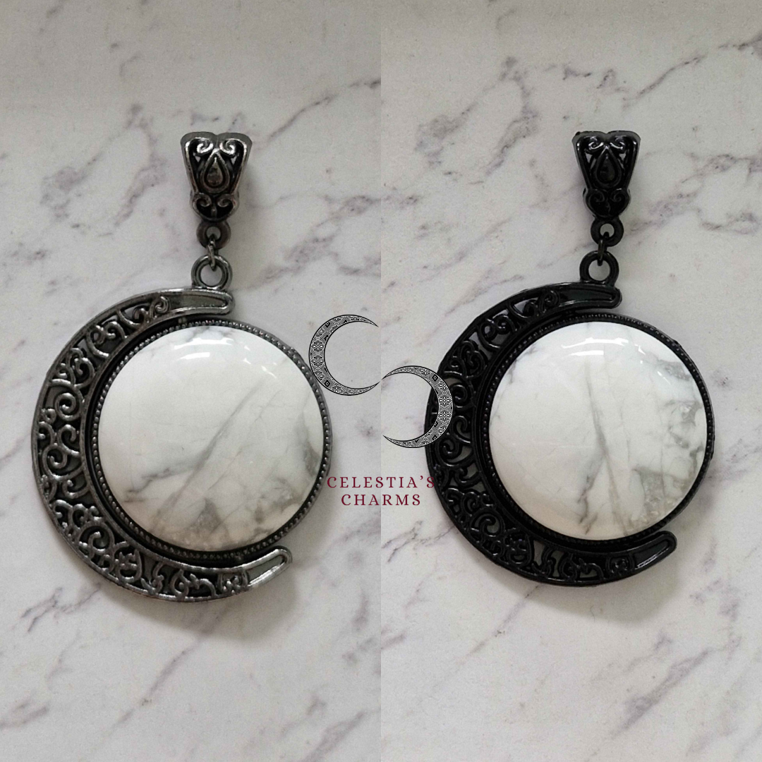 Crescent Rotating Pendants Howlite | Celestia's Charms