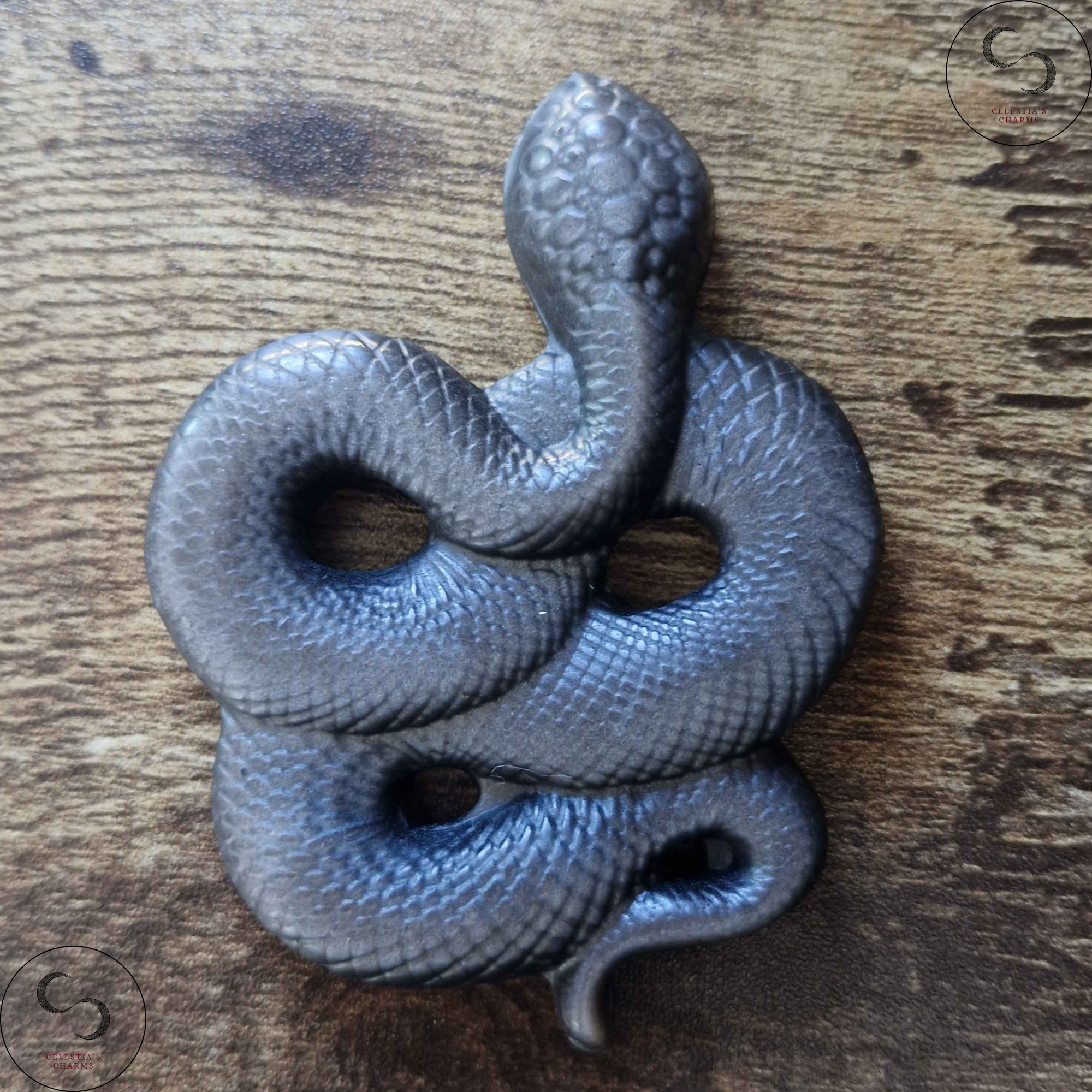 Obsidian Silver Sheen Serpent Top View | Celestia's Charms