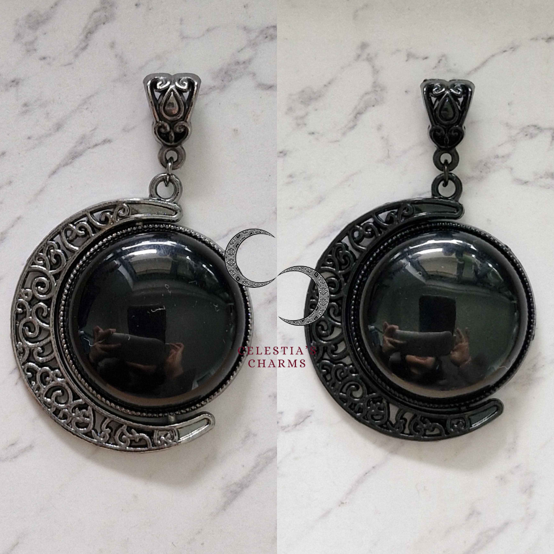 Crescent Rotating Pendants Obsidian | Celestia's Charms