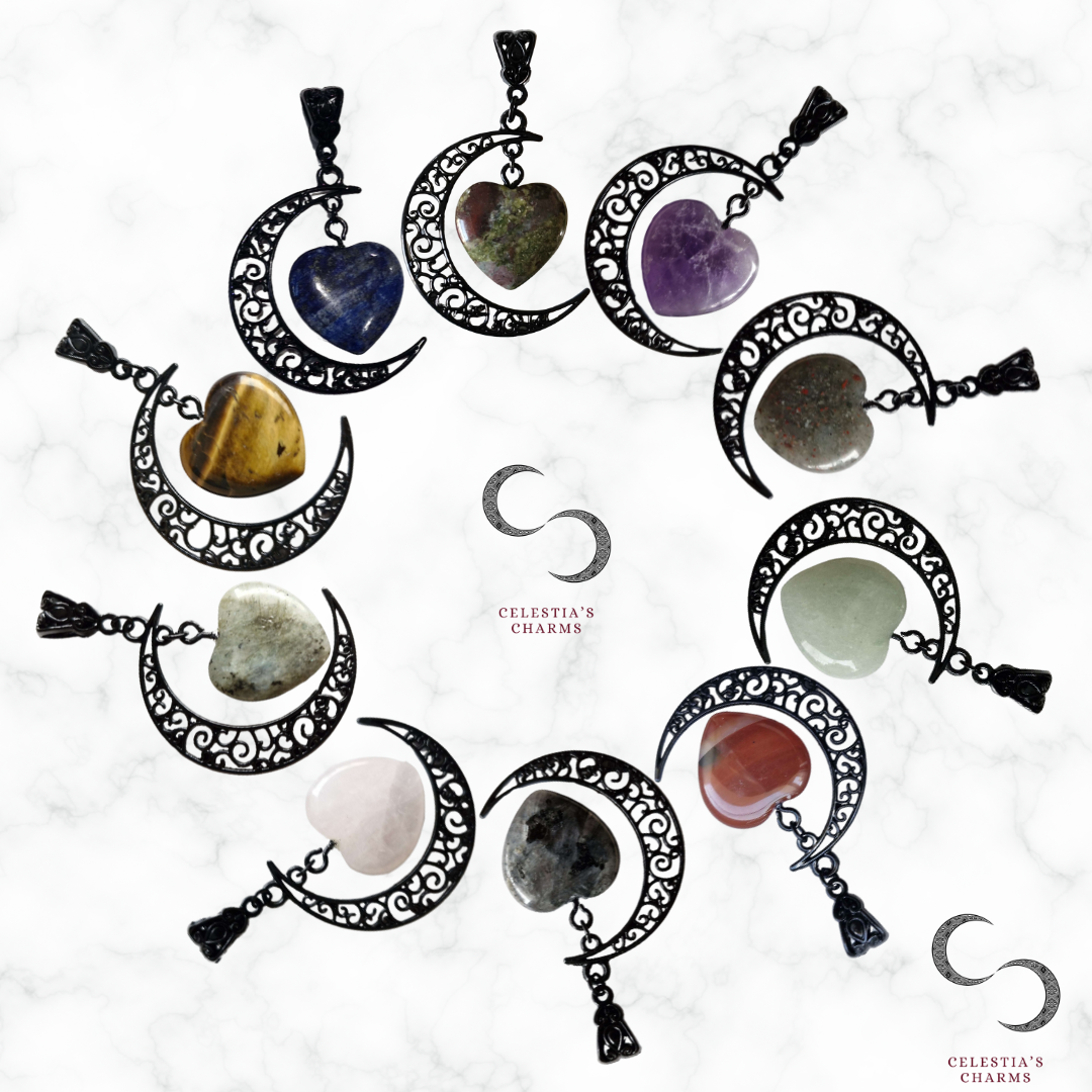 Black Filigree Crescent Crystal Pendant | Celestia's Charms