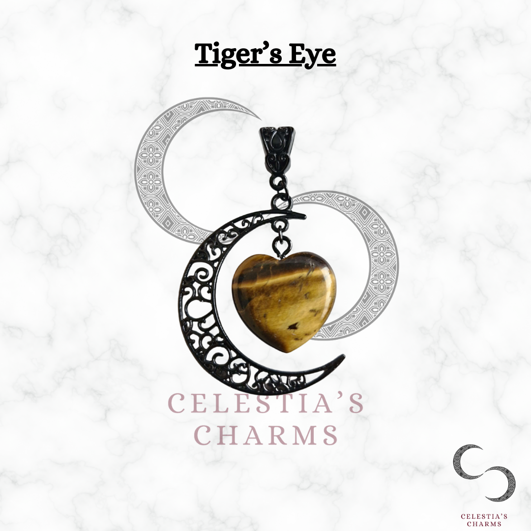 Tiger's Eye Black Crescent Crystal Pendant | Celestia's Charms