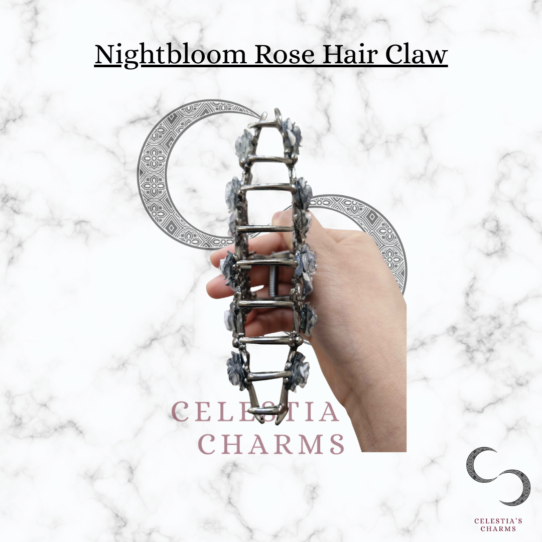 Nightbloom Rose Hair Claw with Side View | Celestia's Charms