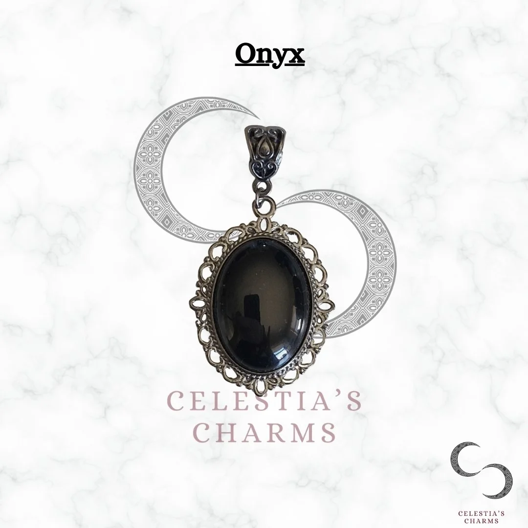 Moonlit Onyx Gunmetal Antique Style Crystal Pendant | Celestia's Charms