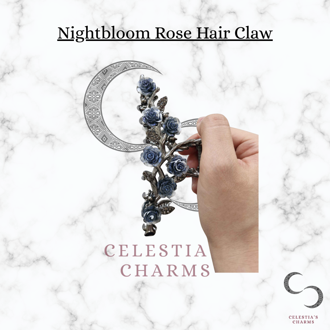 Nightbloom Rose Hair Claw Top View | Celestia's Charms