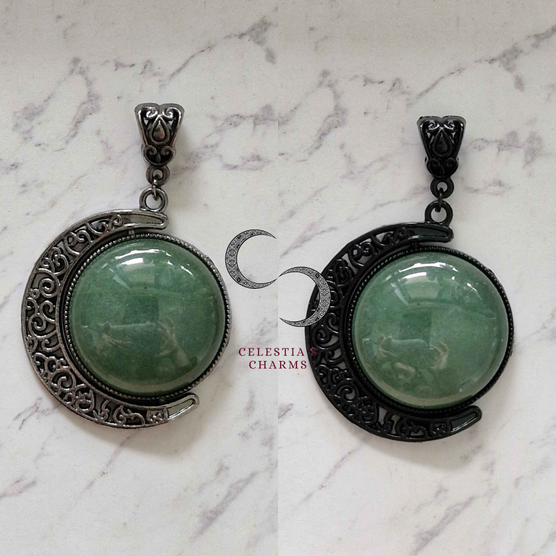 Crescent Rotating Pendants Green Aventurine | Celestia's Charms