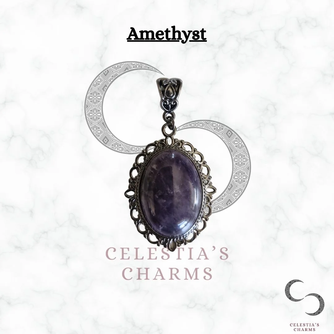Moonlit Amethyst Gunmetal Antique Style Crystal Pendant | Celestia's Charms