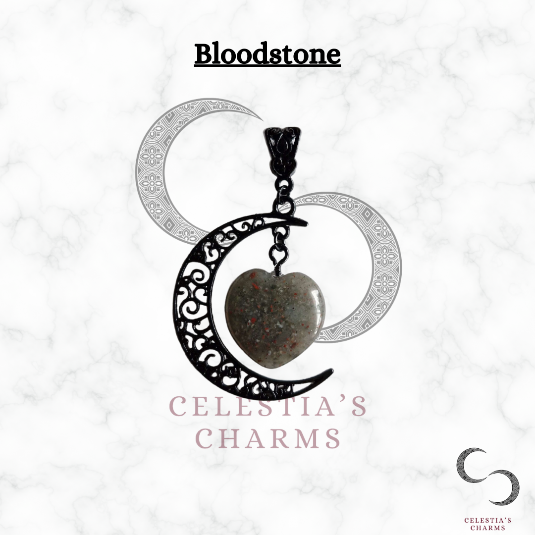 Bloodstone Black Crescent Crystal Pendant | Celestia's Charms
