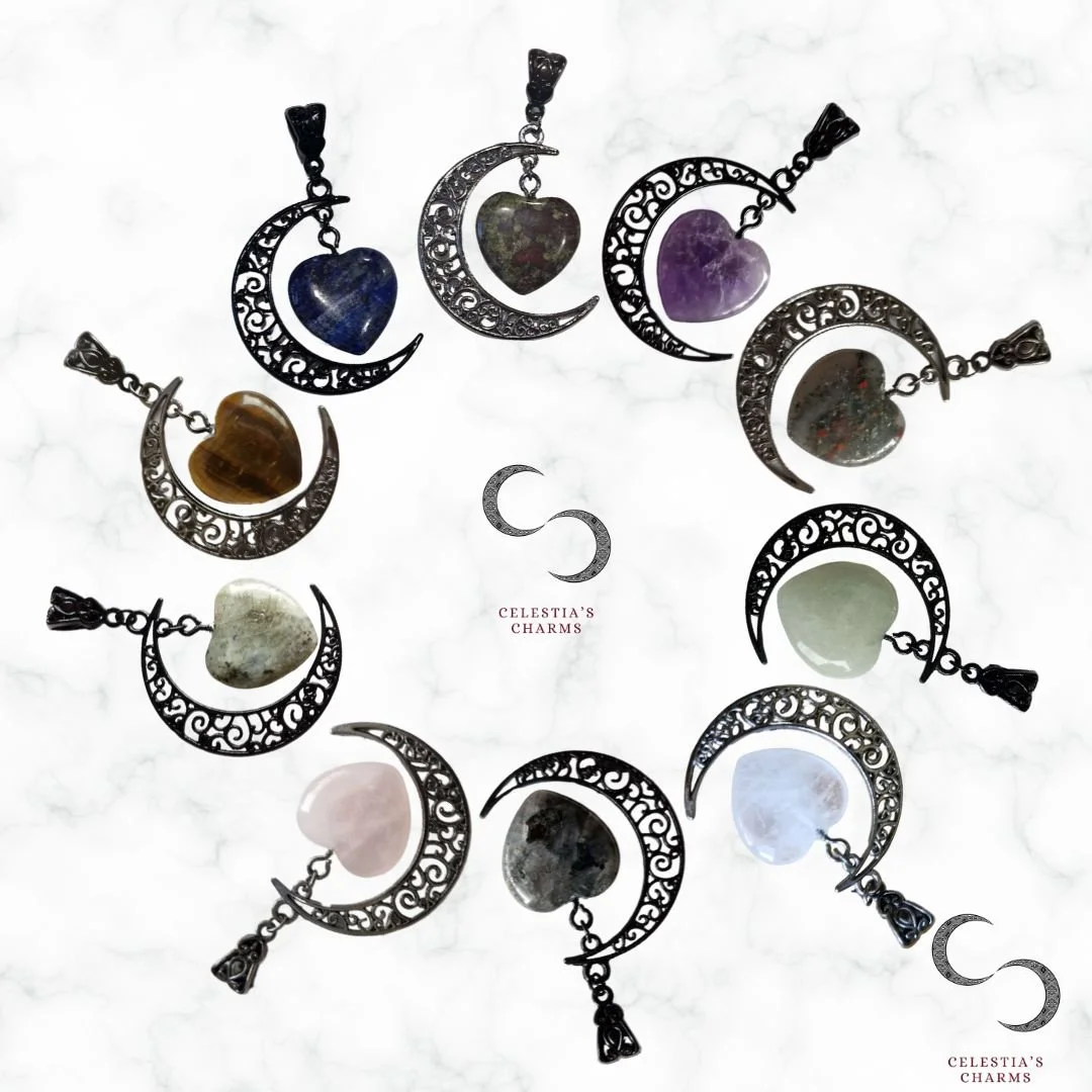 Filigree Crescent Crystal Pendant | Celestia's Charms