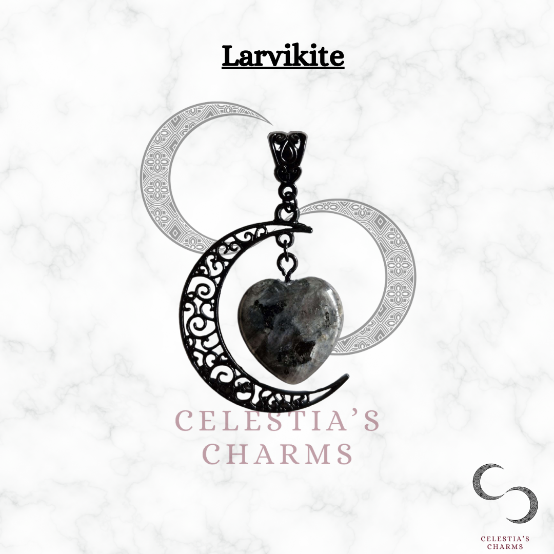 Larvikite Black Crescent Crystal Pendant | Celestia's Charms