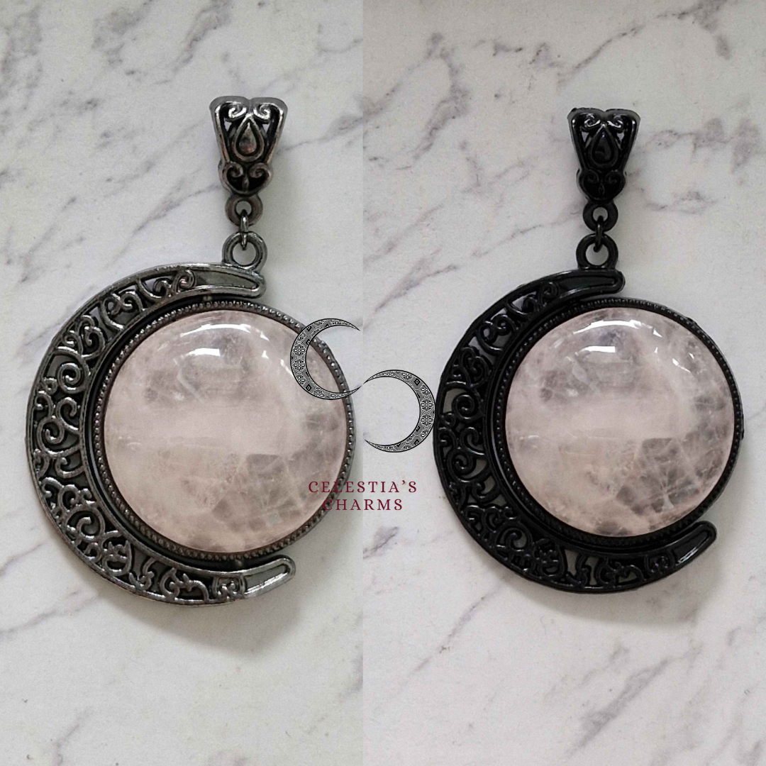 Crescent Rotating Pendants Rose Quartz | Celestia's Charms