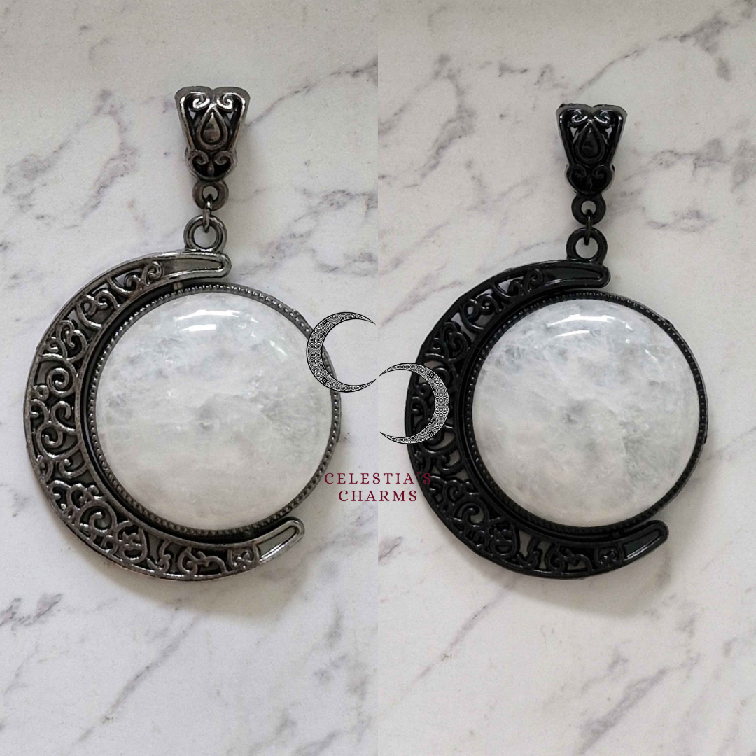Crescent Rotating Pendants Snow Quartz | Celestia's Charms