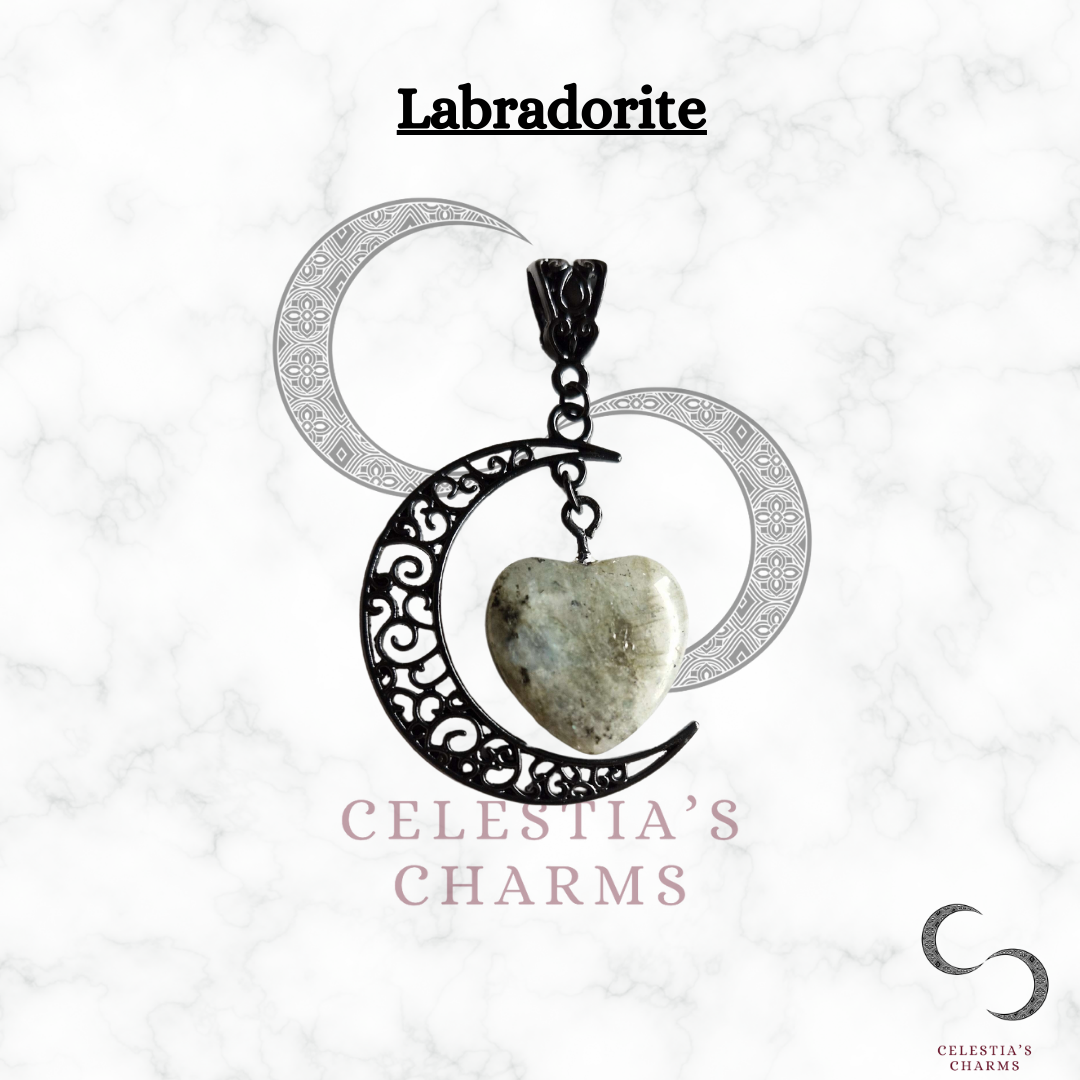 Labradorite Black Crescent Crystal Pendant | Celestia's Charms