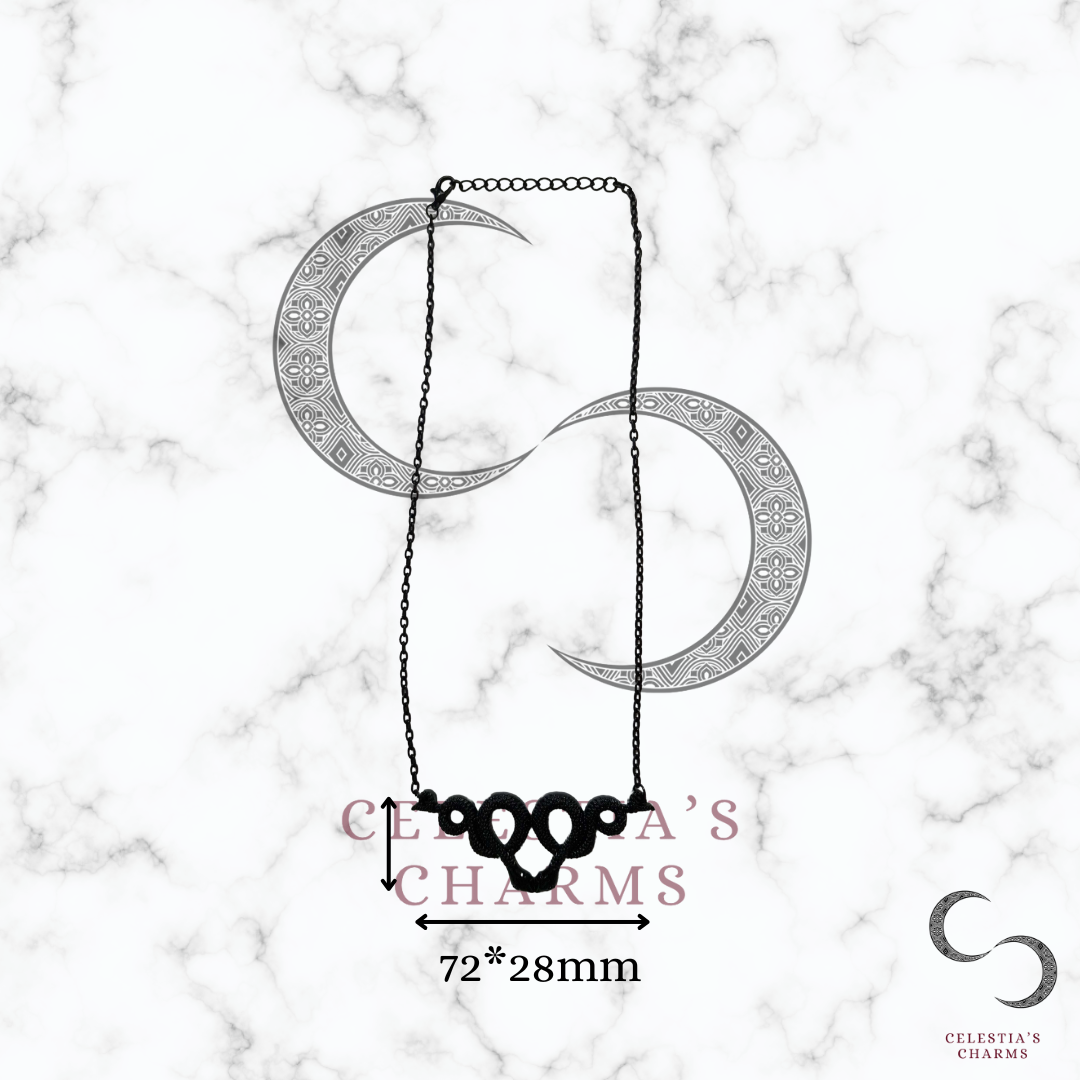 All Black Gothic Double Snake Pendant Necklace | Celestia's Charms