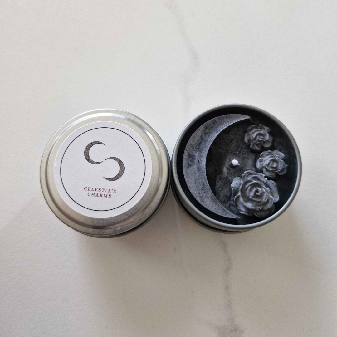 Dark Bloom Spring Equinox Ritual Candle Top View | Celestia's Charms