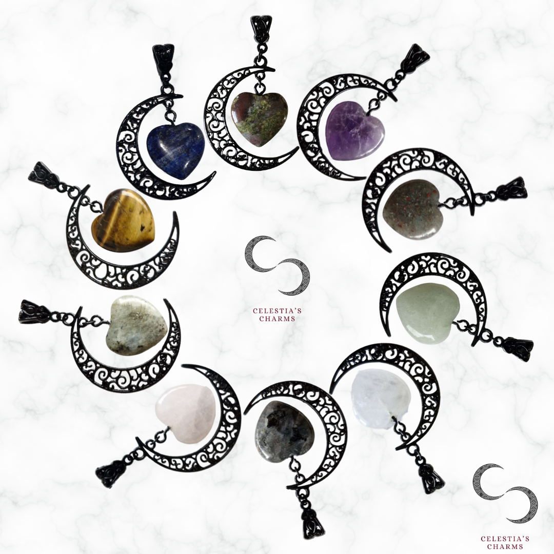Black Crescent Crystal Pendant | Celestia's Charms