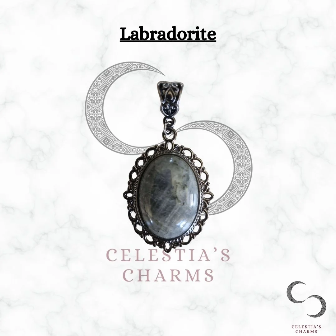 Moonlit Labradorite Gunmetal Antique Style Crystal Pendant | Celestia's Charms