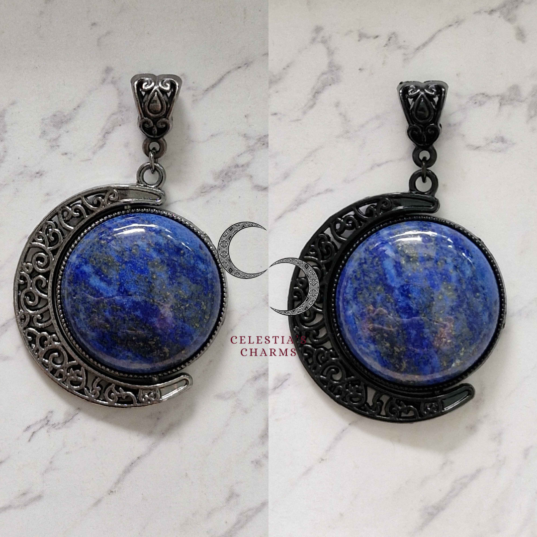 Crescent Rotating Pendants Lapis Lazuli | Celestia's Charms