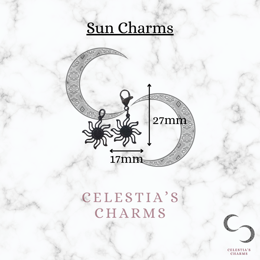 Black Stainless Steel Sun Charms with Measurements | Celestia's Charms