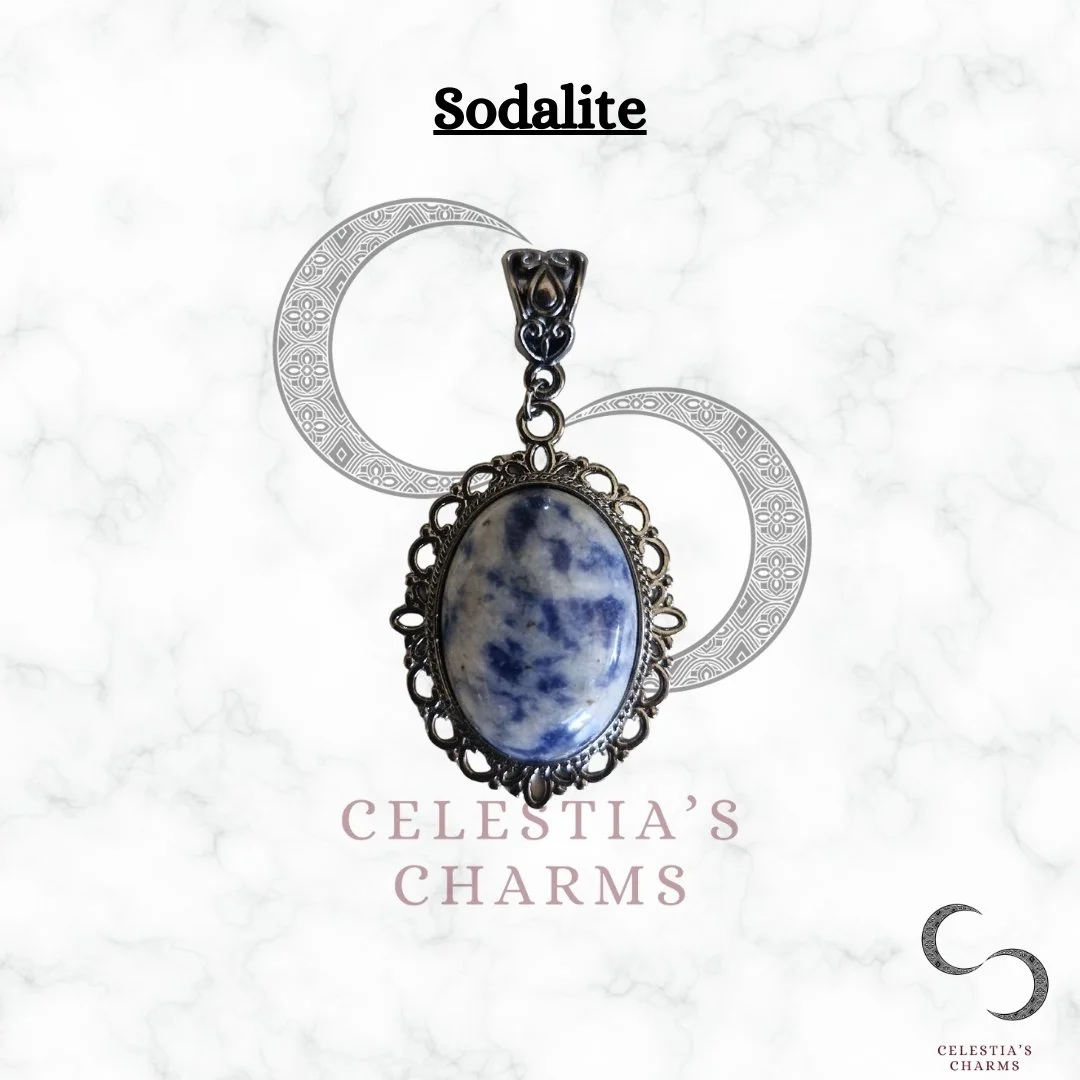 Moonlit Sodalite Gunmetal Antique Style Crystal Pendant | Celestia's Charms