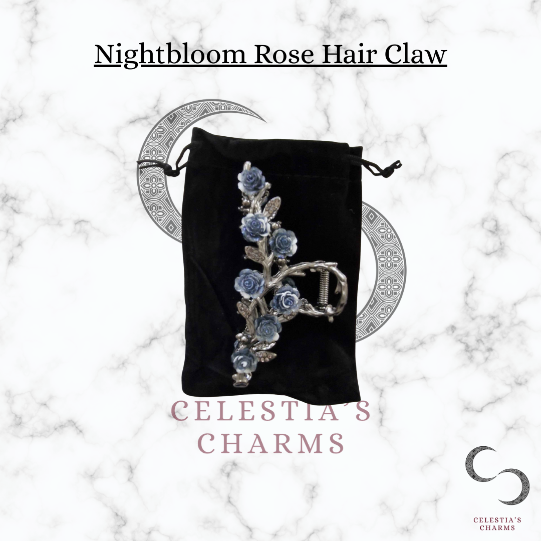 Nightbloom Rose Hair Claw with Velvet Bag | Celestia's Charms