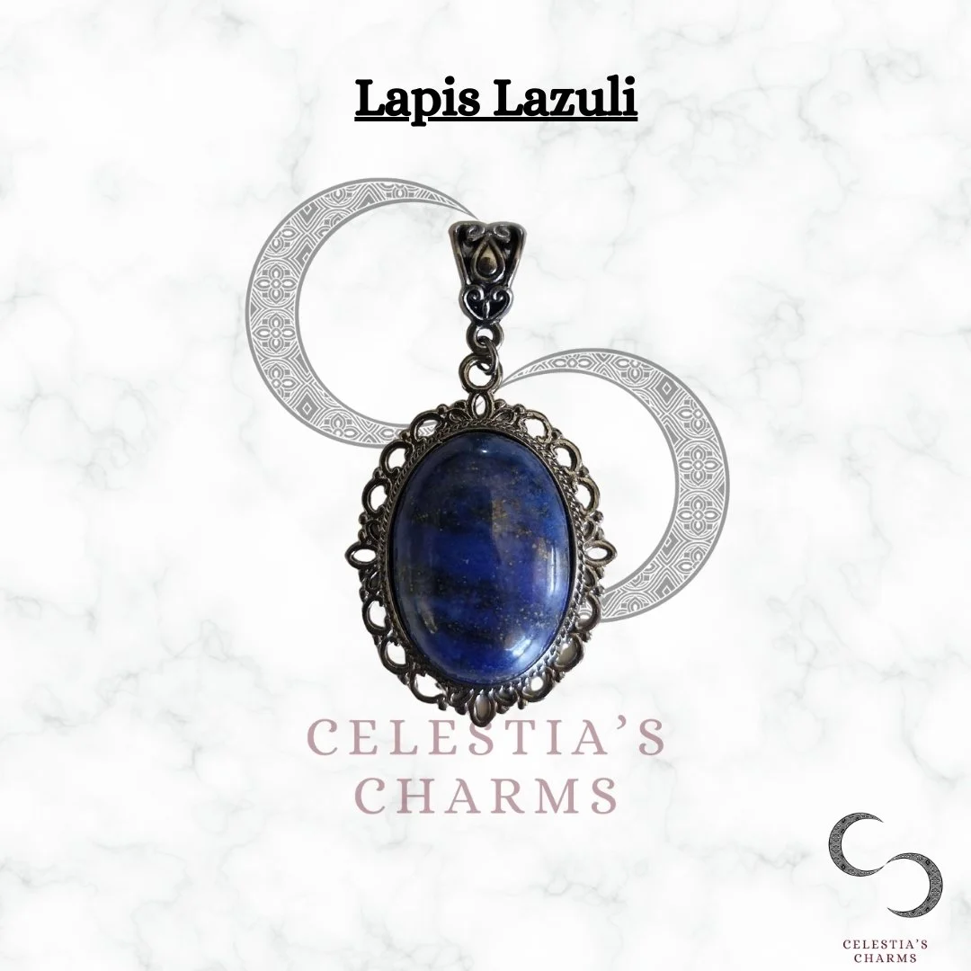 Moonlit Lapis Lazuli Gunmetal Antique Style Crystal Pendant | Celestia's Charms