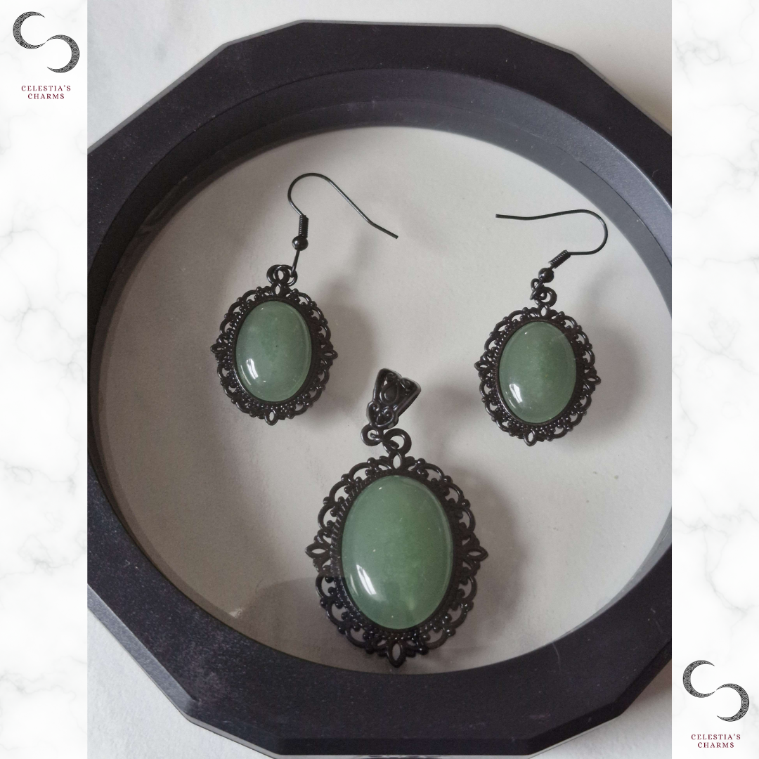 Antique Crystal Jewellery Set in Green Aventurine | Celestia's Charms