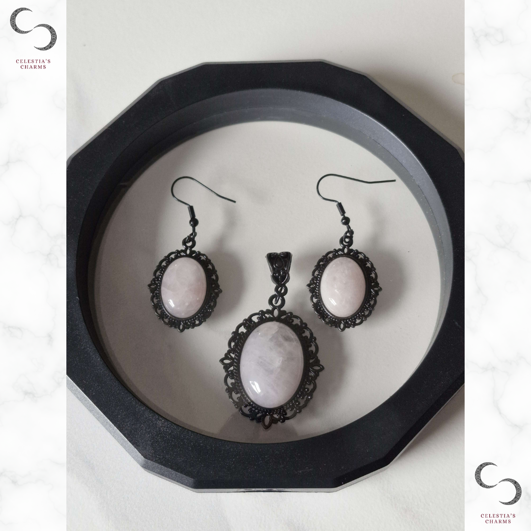 Antique Crystal Jewellery Set in Rose Quartz | Celestia's Charms
