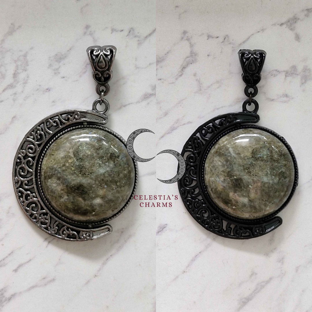 Crescent Rotating Pendants Labradorite | Celestia's Charms