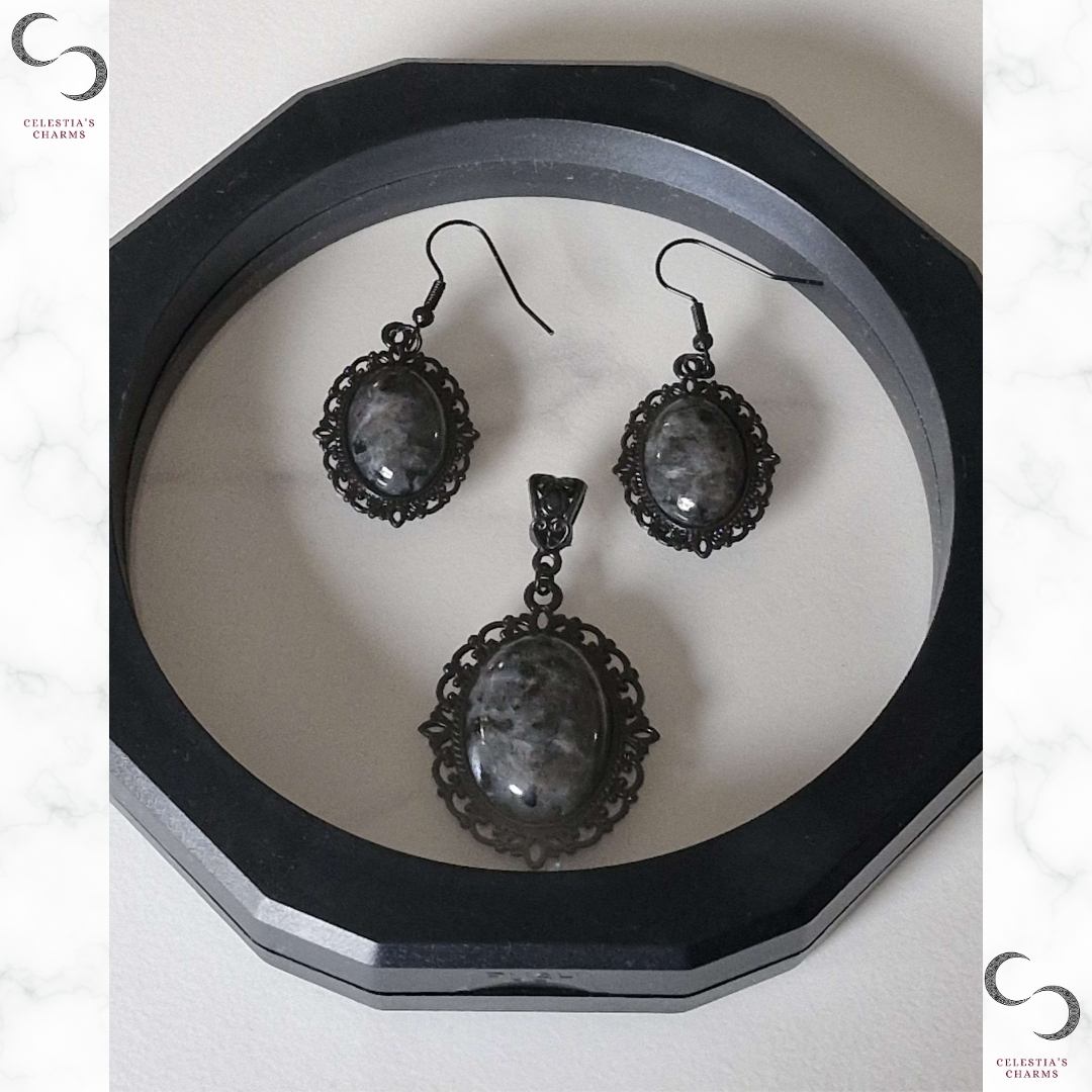 Antique Crystal Jewellery Set in Larvikite | Celestia's Charms