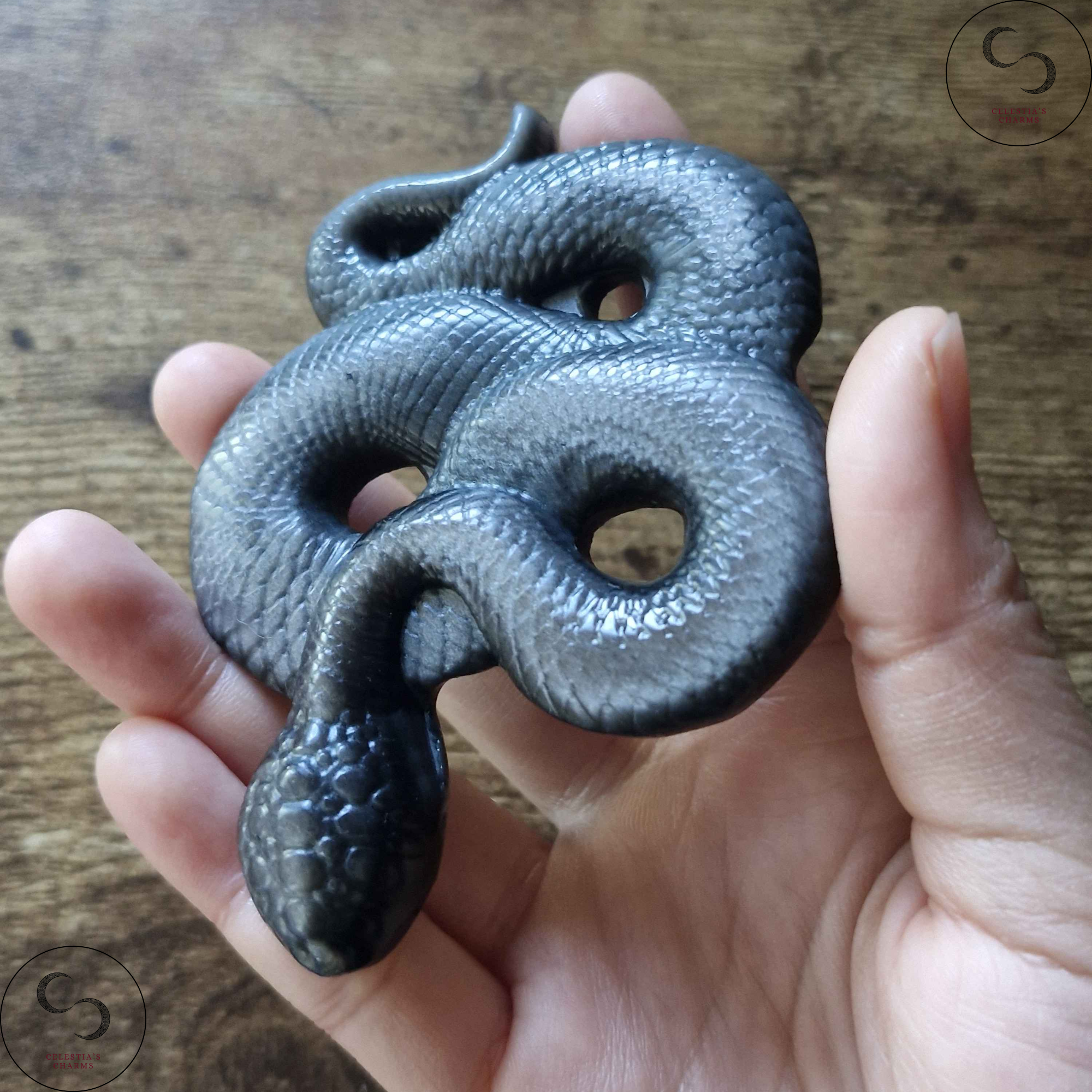 Obsidian Silver Sheen Serpent | Celestia's Charms