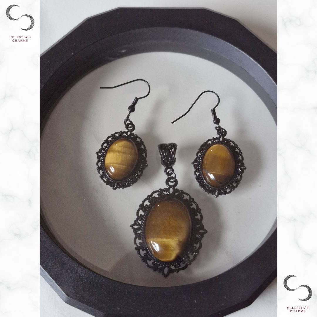 Antique Crystal Jewellery Set in Tiger's Eye | Celestia's Charms