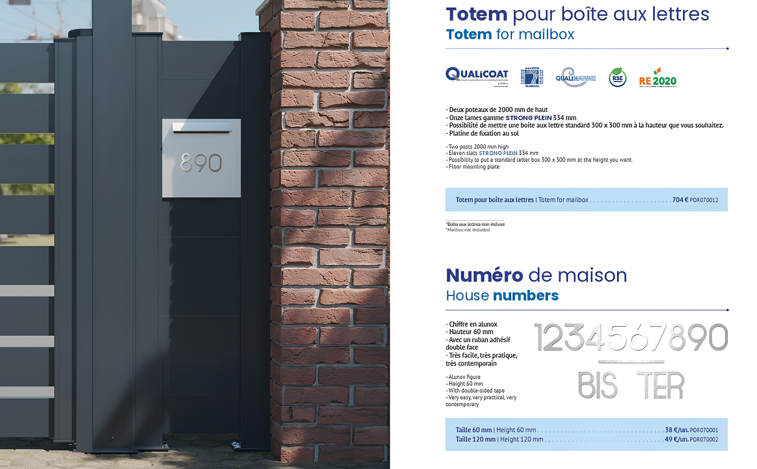 Totem pour boites aux lettres et numéro de maison